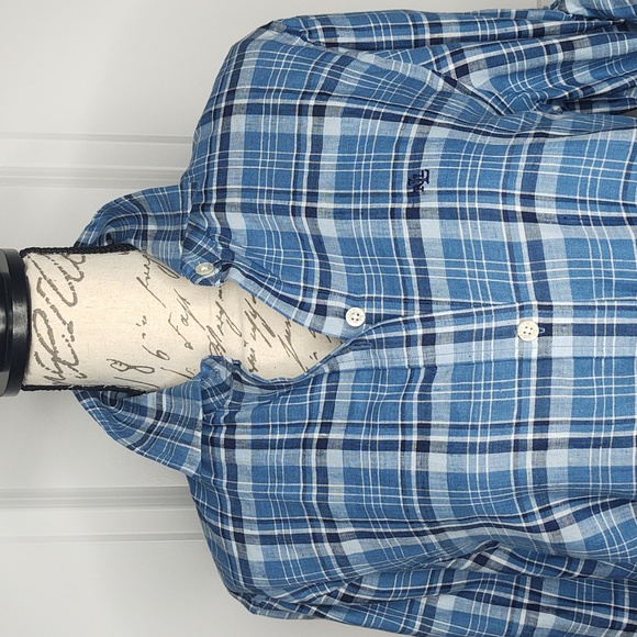 Ralph Lauren💙Dorchst Blue Plaid Linen Shirt, Medium 🆕 - Picture 2 of 15